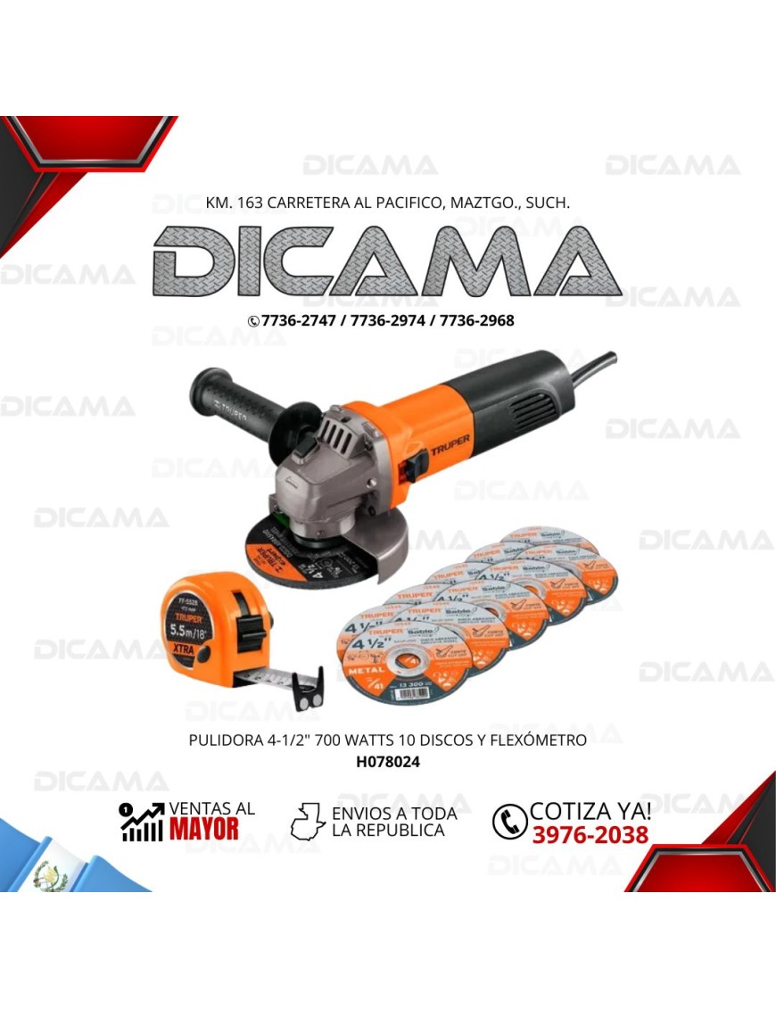 PULIDORA 4 1/2 700 WATTS 10 DISCOS Y FLEXÓMETRO TRUPER 101526