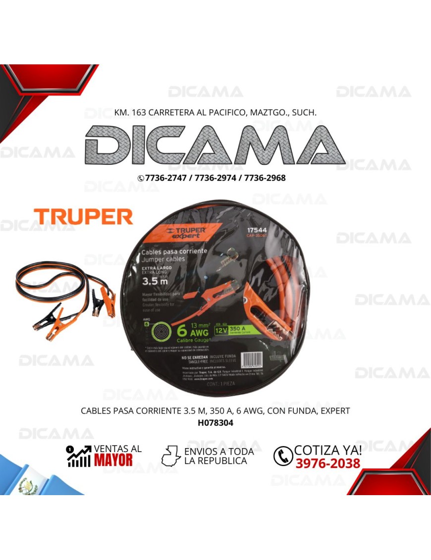 CABLES PASA CORRIENTE BATERIA 3.5 M 350 AMP CALIBRE 6 CON FUNDA EXPERT TRUPER 17544