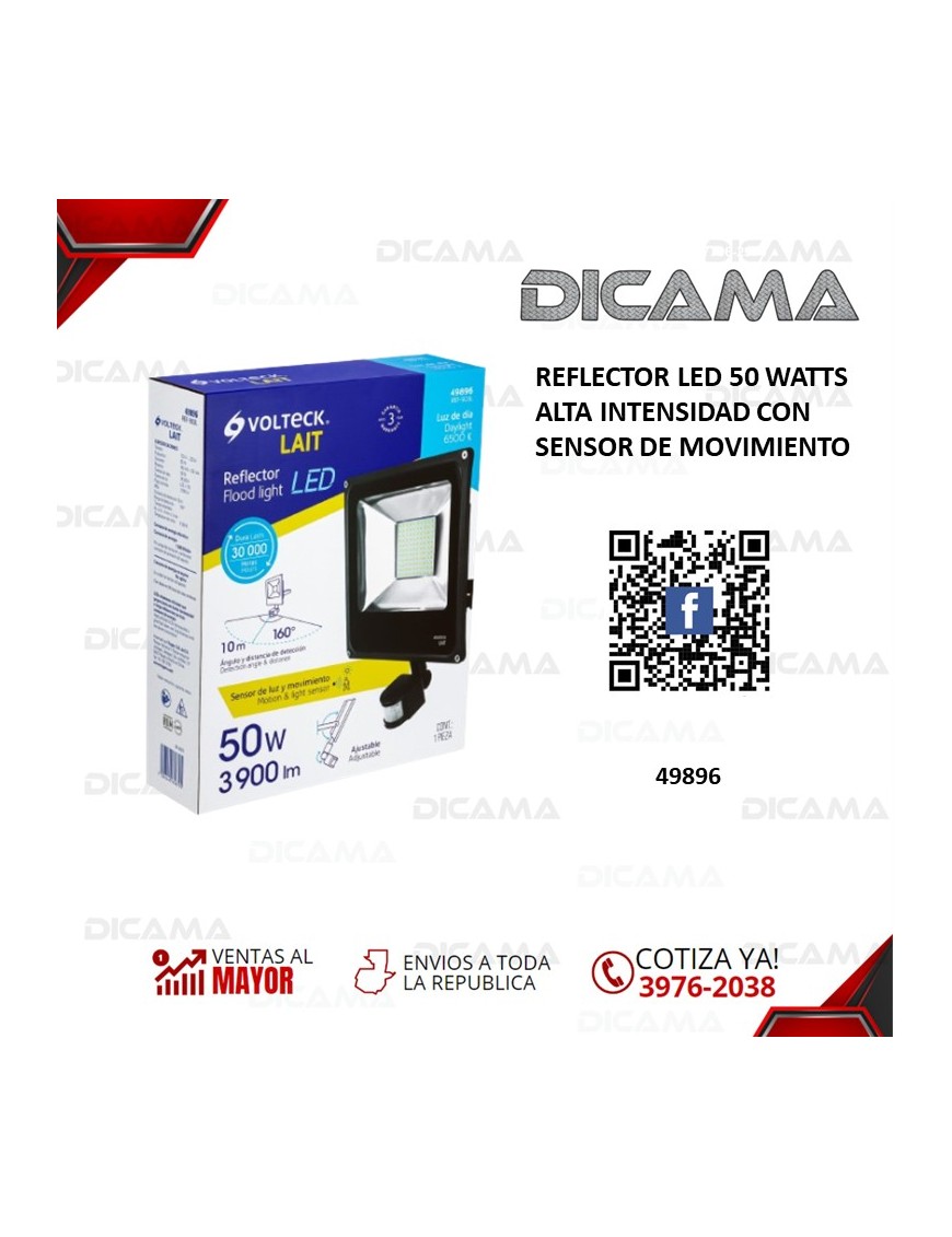 REFLECTOR LED 50 WATTS ALTA INTENSIDAD CON SENSOR DE MOVIMIENTO TRUPER 49896