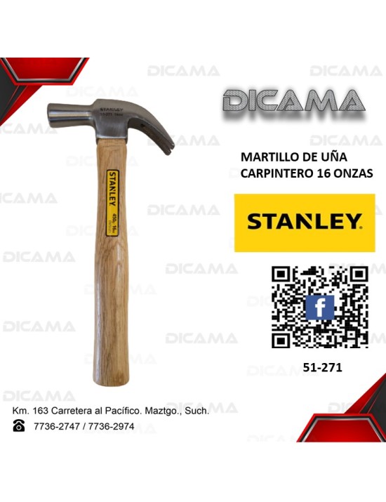 MARTILLO DE UÑA 16 ONZAS CARPINTERO STANLEY 51-271
