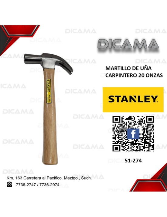 MARTILLO DE UÑA 20 ONZAS CARPINTERO STANLEY 51-274