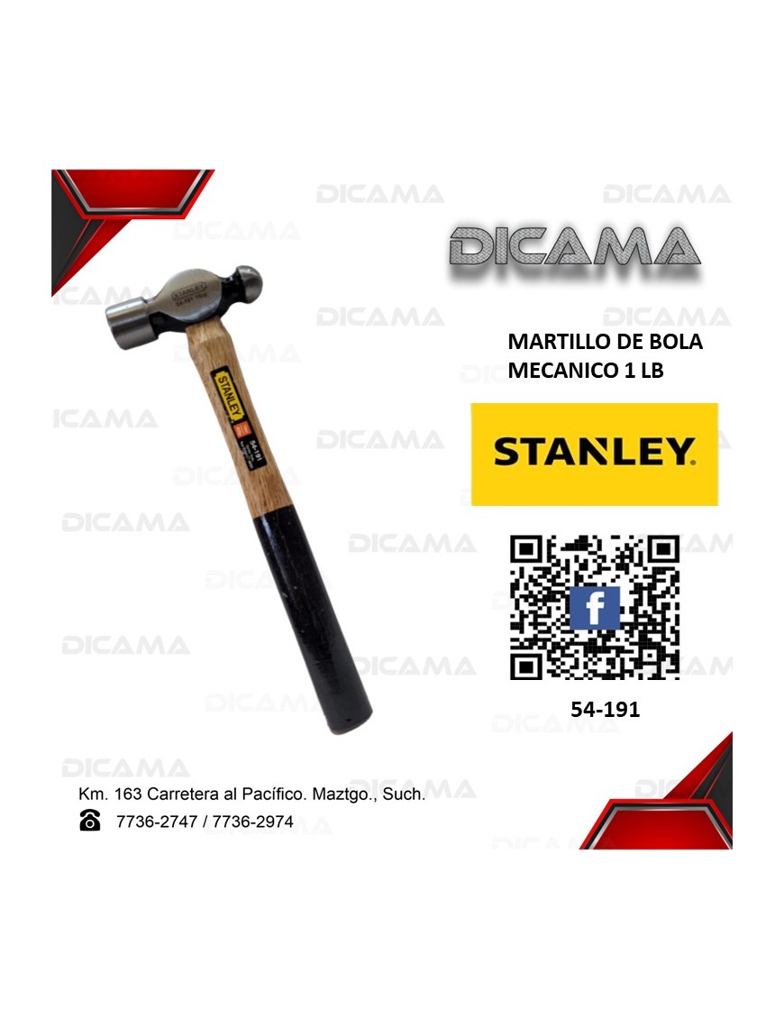 MARTILLO DE BOLA 16 ONZAS MECANICO STANLEY 54-191