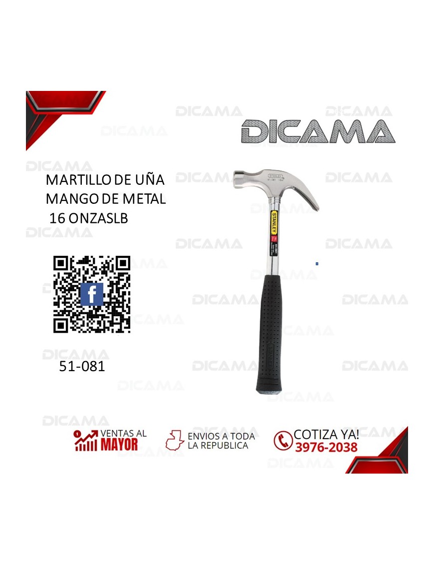 MARTILLO DE UÑA 16 ONZAS MANGO DE METAL STANLEY 51-081
