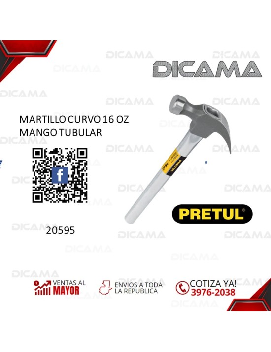 MARTILLO DE UÑA 16 ONZAS MANGO TUBULAR PRETUL 20595