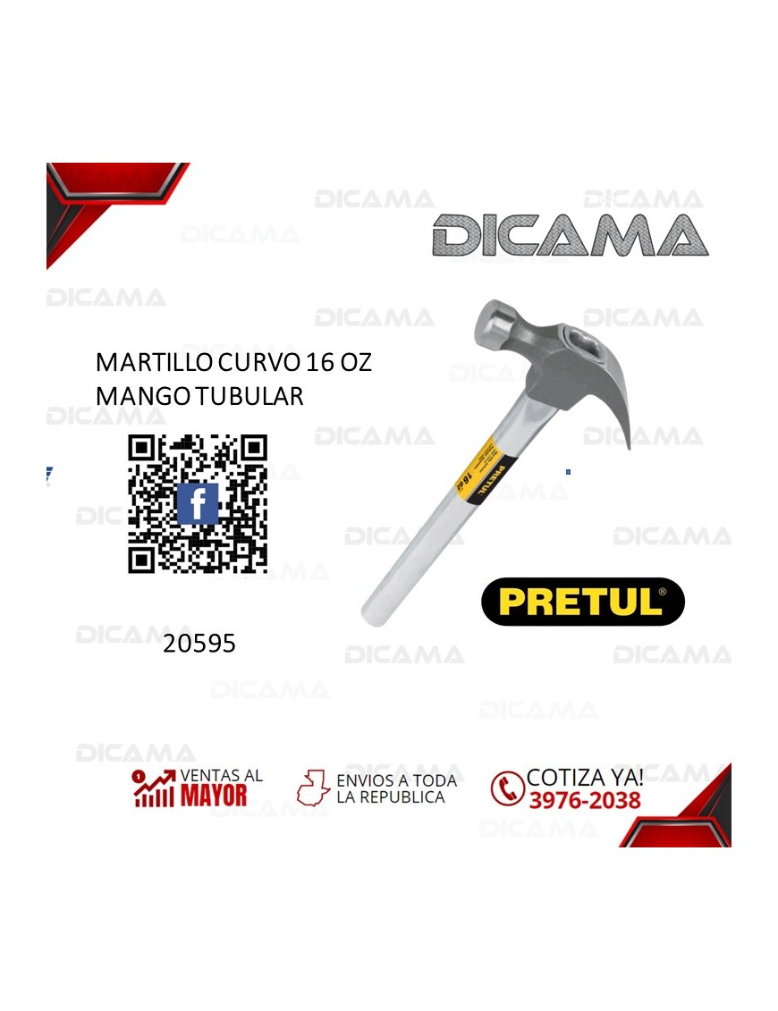 MARTILLO DE UÑA 16 ONZAS MANGO TUBULAR PRETUL 20595