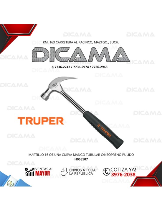 MARTILLO DE UÑA 16 ONZAS CURVA MANGO TUBULAR C/NEOPRENO PULIDO TRUPER 16700