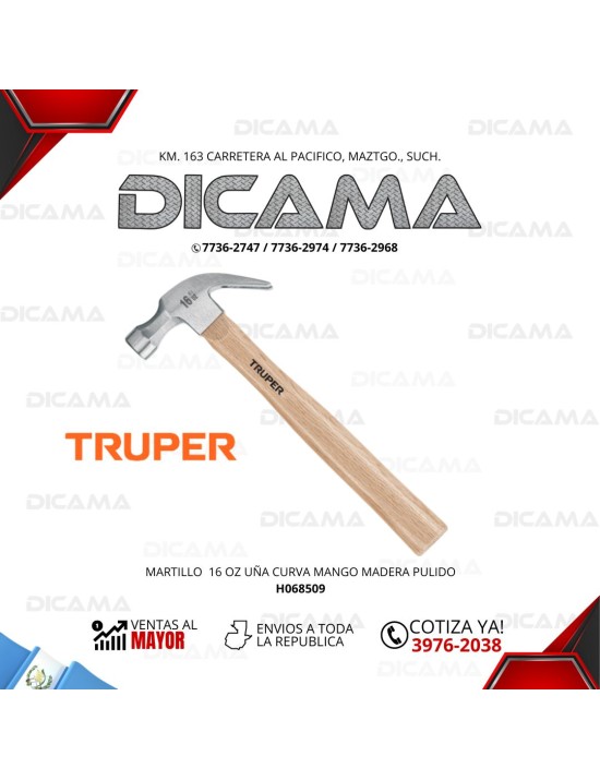 MARTILLO DE UÑA 16 ONZAS CURVA MANGO MADERA PULIDO TRUPER 16752