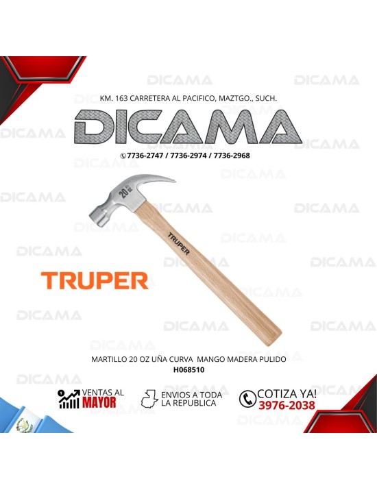 MARTILLO DE UÑA 20 ONZAS CURVA  MANGO MADERA PULIDO TRUPER 16753