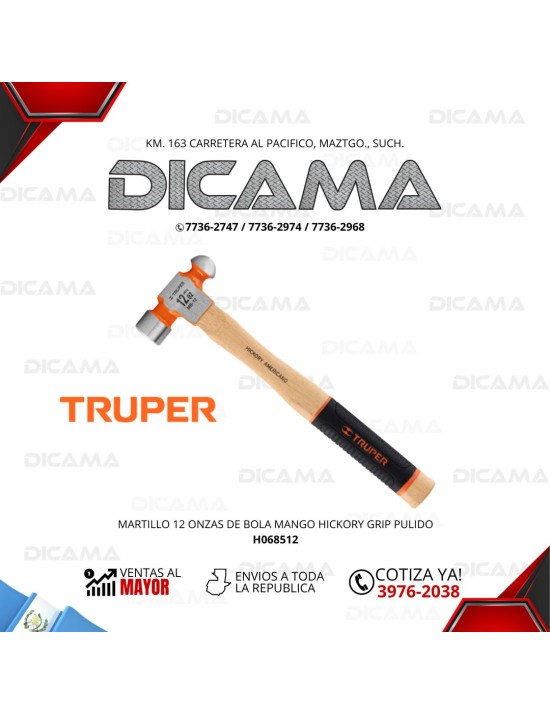 MARTILLO DE BOLA 12 ONZAS MANGO HICKORY GRIP PULIDO TRUPER 16901