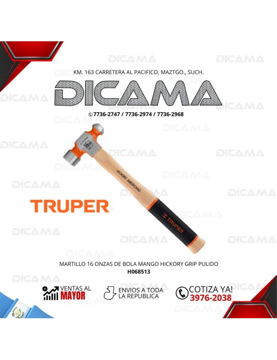 MARTILLO DE BOLA 16 ONZAS MANGO HICKORY GRIP PULIDO TRUPER 16902