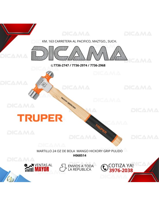 MARTILLO DE BOLA 24 ONZAS MANGO HICKORY GRIP PULIDO TRUPER 16903