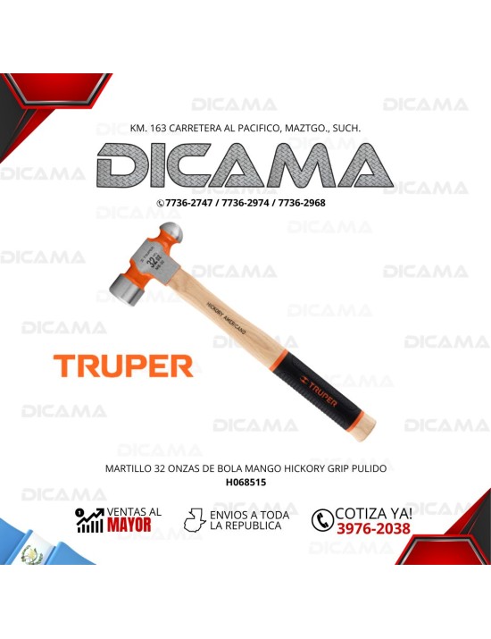MARTILLO DE BOLA 32 ONZAS MANGO HICKORY GRIP PULIDO TRUPER 16904