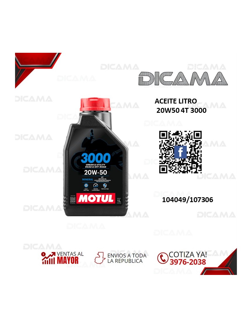 ACEITE LITRO 20W50 4T 3000 MOTUL 107306
