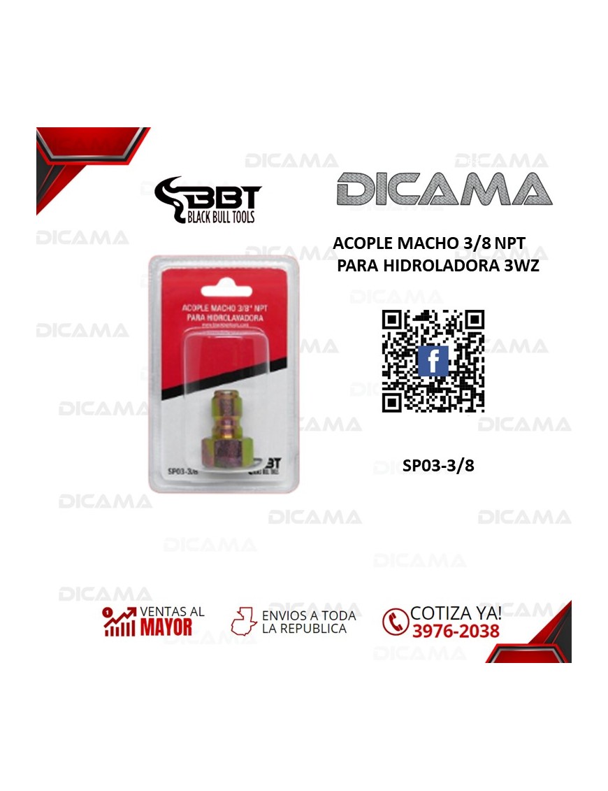 ACOPLE MACHO 3/8 NPT PARA HIDROLADORA 3WZ