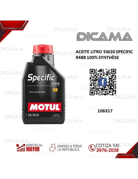 ACEITE LITRO 5W20 SPECIFIC 948B 100% SYNTHÈSE MOTUL 106317