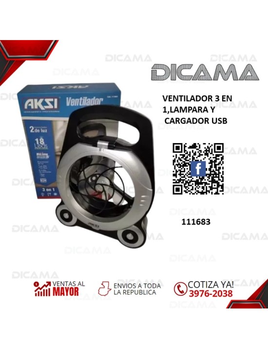 VENTILADOR DE PISO 3 EN 1 LAMPARA Y CARGADOR USB ASKI 111683