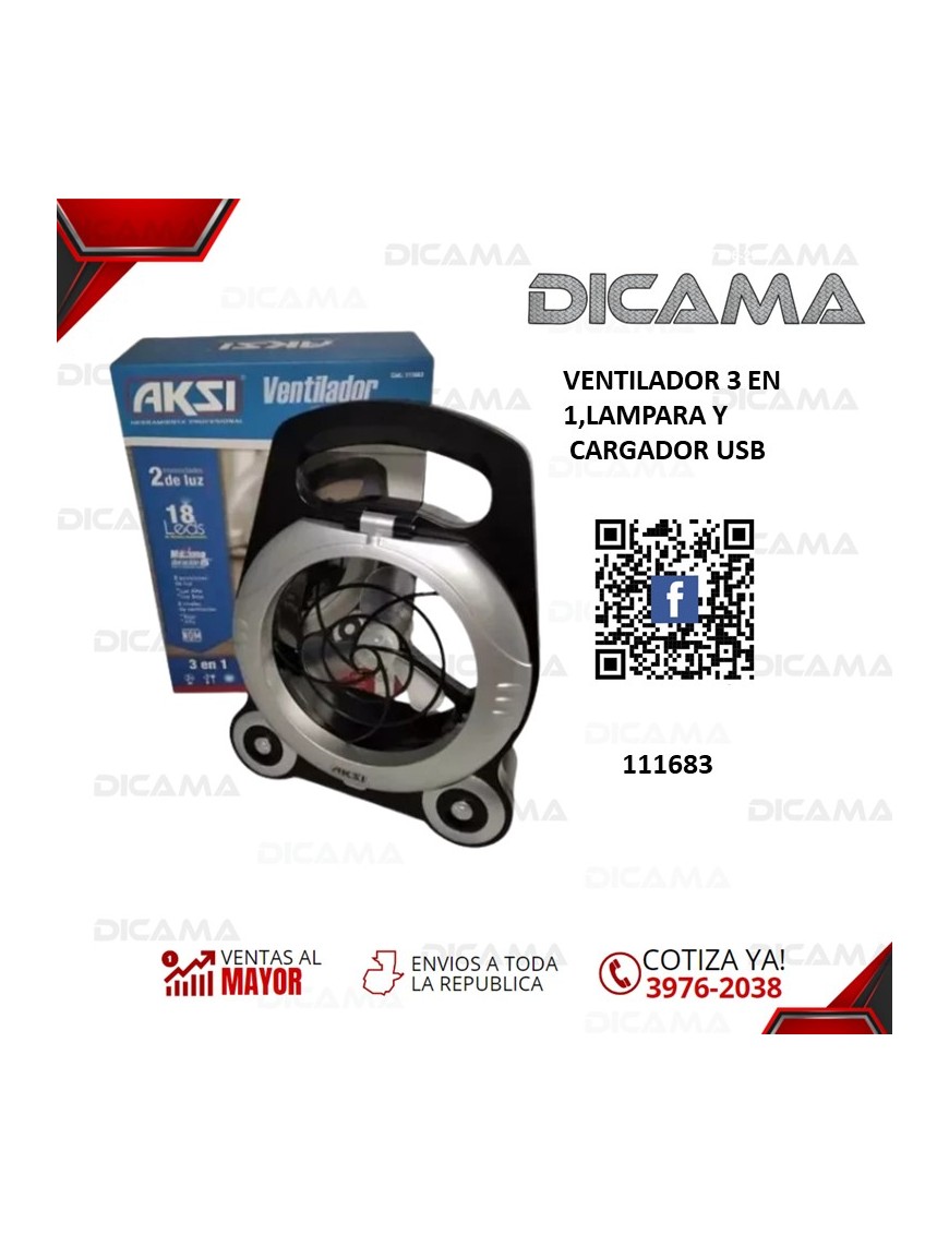VENTILADOR DE PISO 3 EN 1 LAMPARA Y CARGADOR USB ASKI 111683