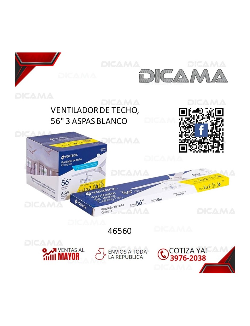 VENTILADOR DE TECHO 56 3 ASPAS BLANCO VOLTECK 46560