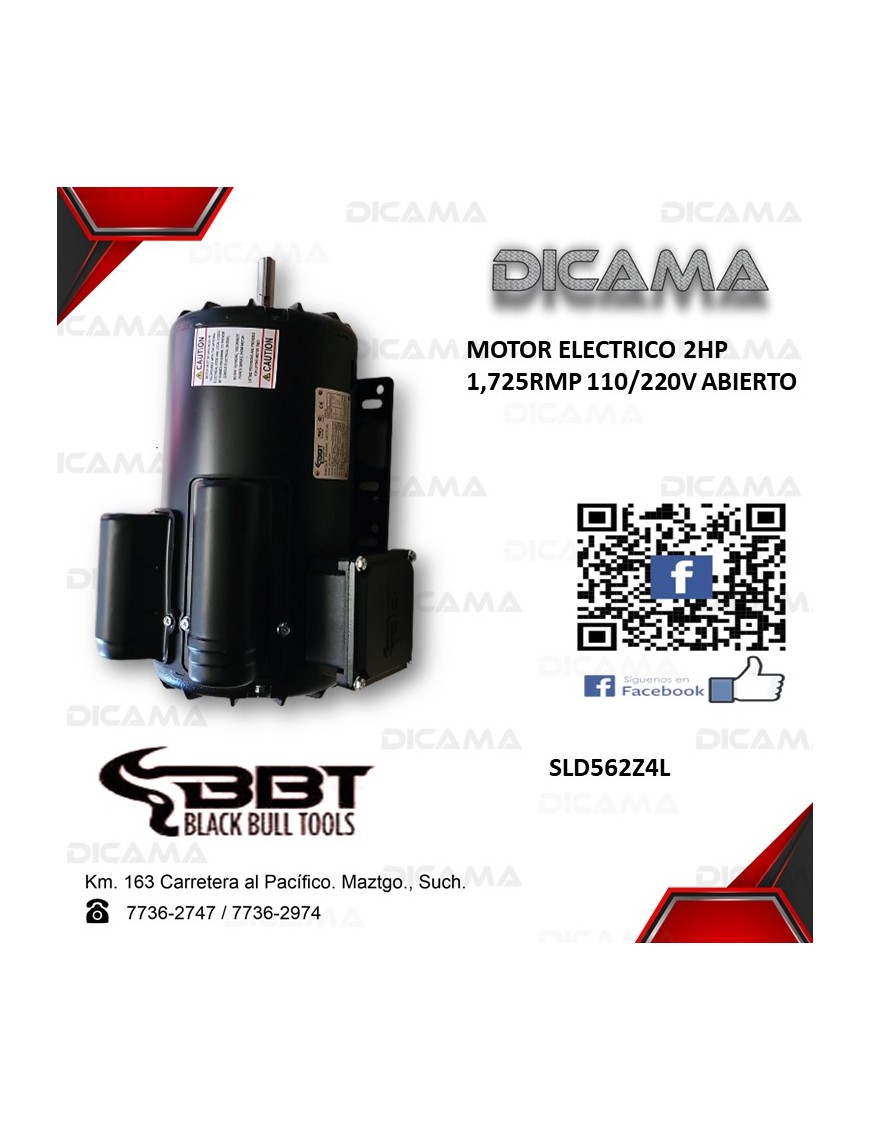 MOTOR ELECTRICO 2HP 1,725RMP 110/220V ABIERTO BBT SLD562Z4L