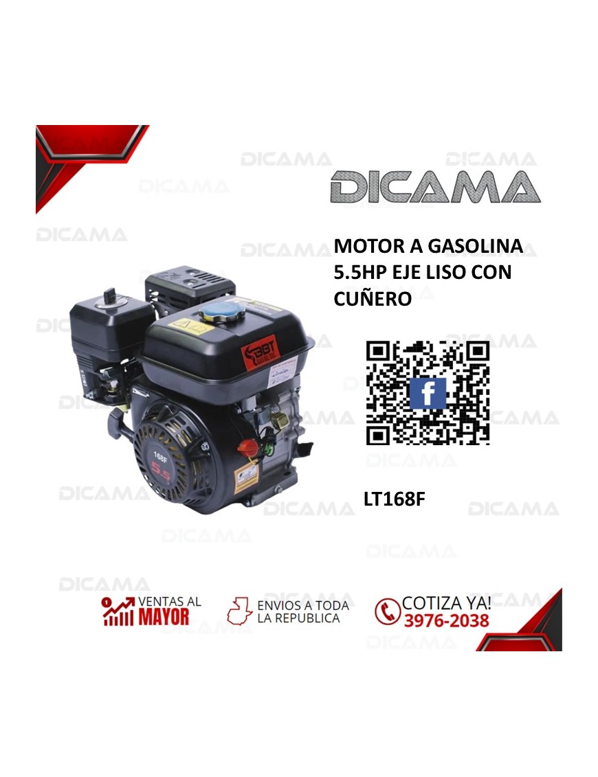 MOTOR ESTACIONARIO A GASOLINA 5.5 HP EJE LISO CON CUÑERO BBT LT168F