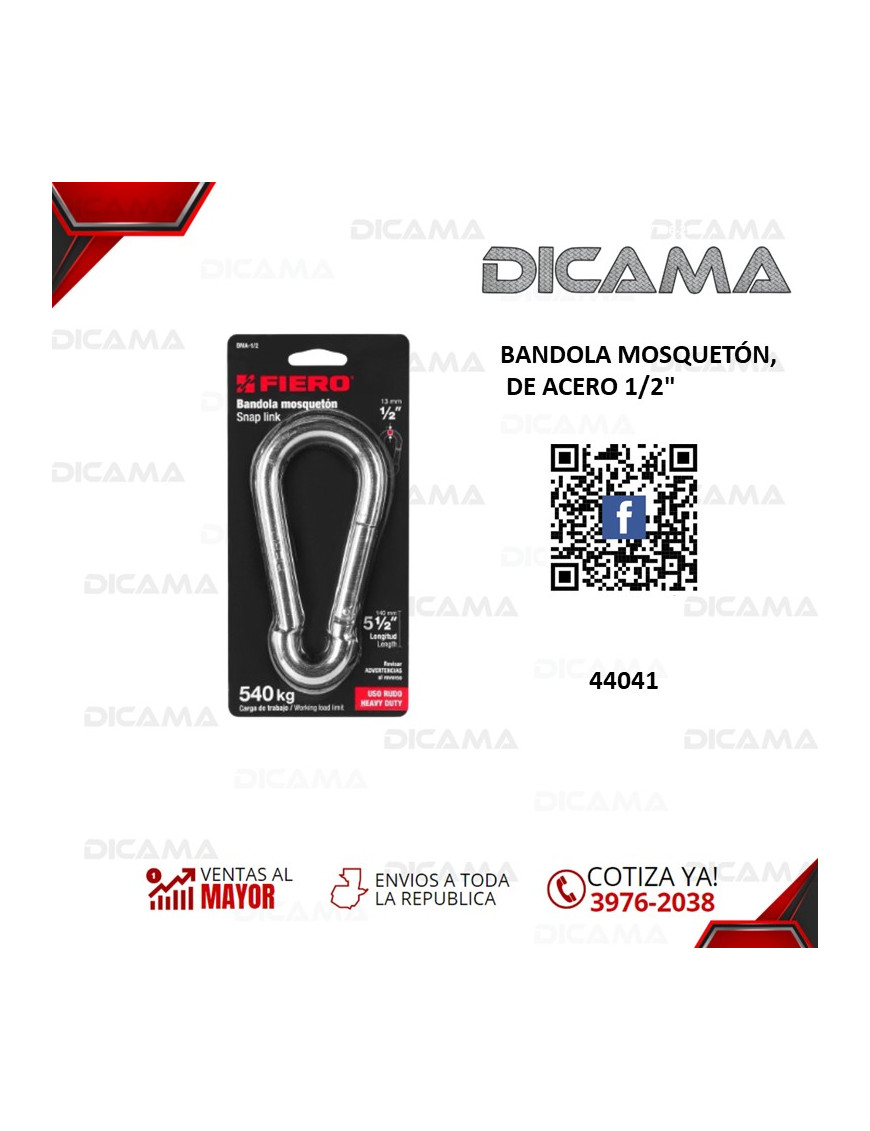 BANDOLA MOSQUETON DE ACERO 1/2 FIERO 44041