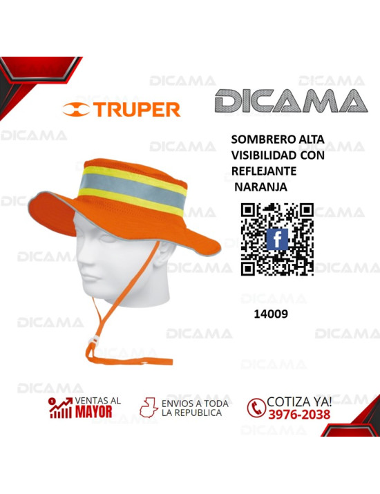 SOMBRERO ALTA VISIBILIDAD CON REFLEJANTE NARANJA TRUPER 14009