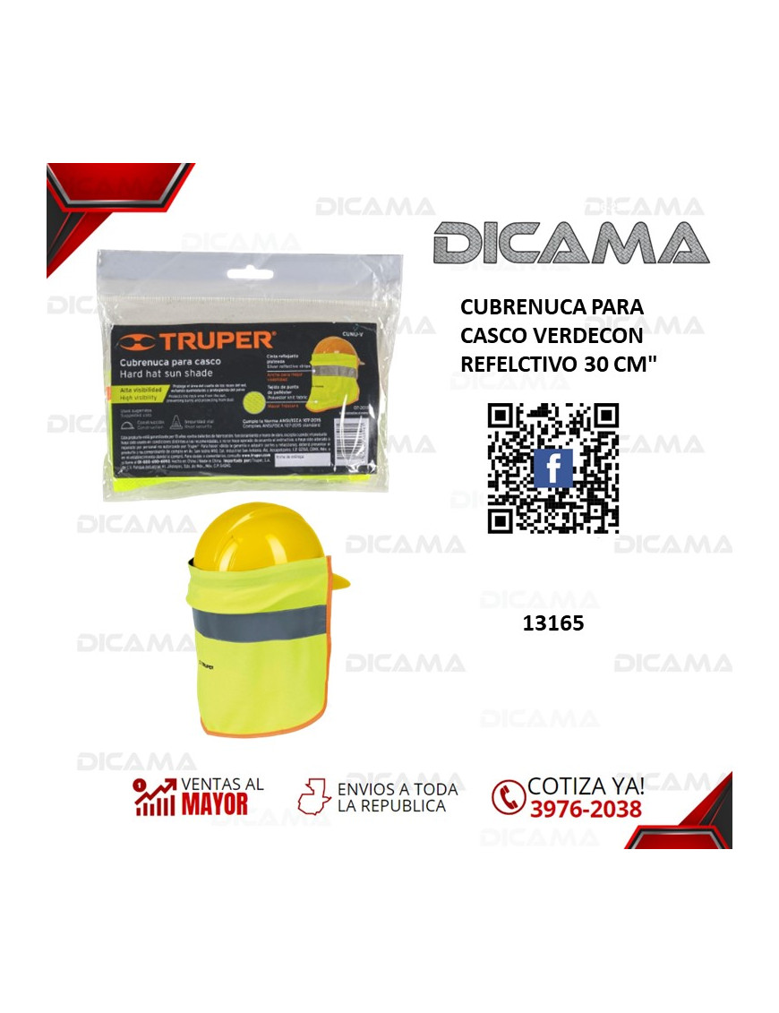 CUBRENUCA PARA CASCO VERDECON REFELCTIVO 30 CM TRUPER 13165