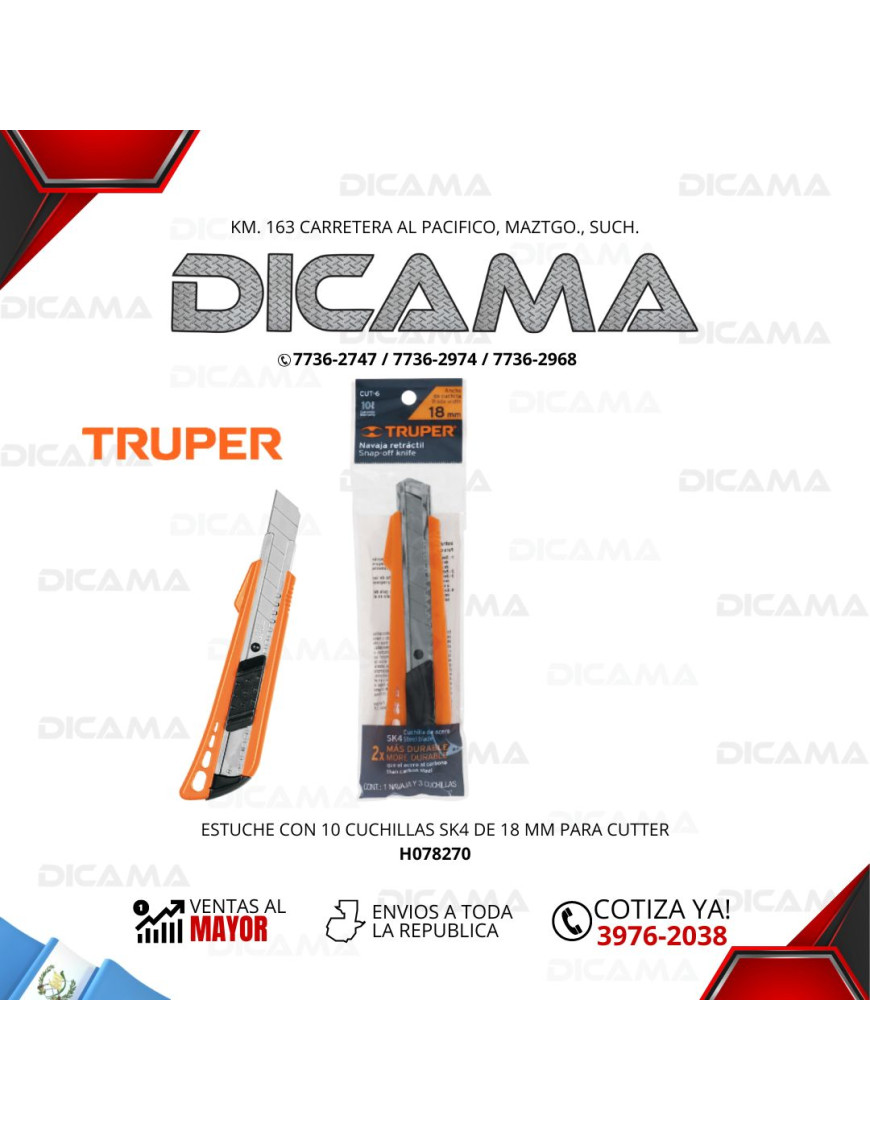 CUCHILLA 18 MM REFORZADO DE PLÁSTICO CON ALMA METÁLICA, TRUPER 16974