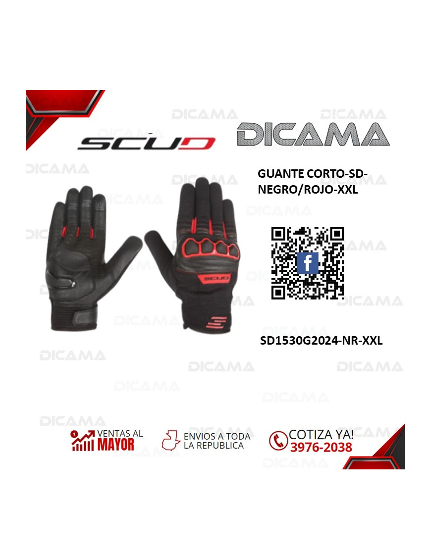 GUANTES MOTORISTA CORTO-SD-NEGRO/ROJO-XXL SCUD SD1530G2024-NR-XXL
