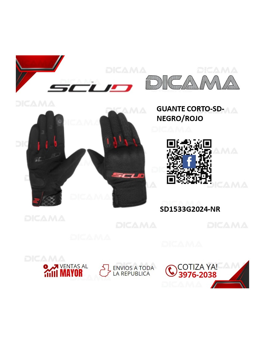 GUANTES MOTORISTA CORTO-SD-NEGRO/ROJO-S SCUD SD1533G2024-NR-XXL