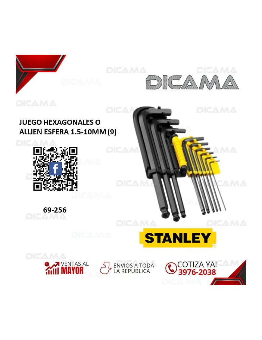 JUEGO DE HEXAGONALES O ALLIEN ESFERA 1.5-10MM (9) STANLEY 69-256