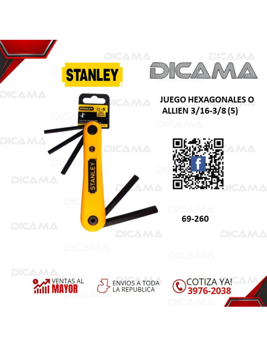 JUEGO HEXAGONALES O ALLIEN 3/16-3/8 (5) STANLEY 69-260