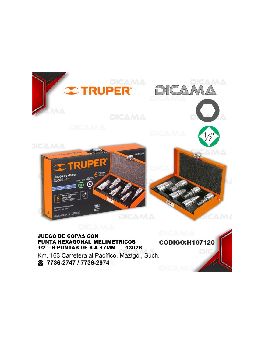 JGO DE 6 PUNTAS ALLEN MM MANDO DE 1/2 TRUPER 13926