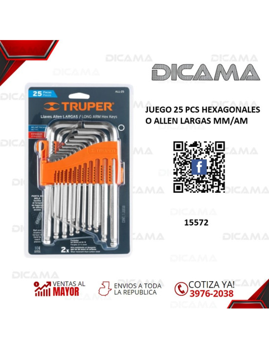JUEGO 25 PCS HEXAGONALES O ALLEN LARGAS MM/AM TRUPER 15572