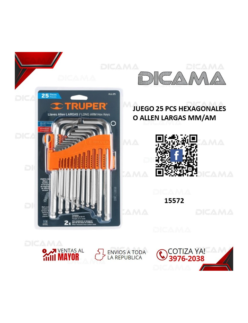 JUEGO 25 PCS HEXAGONALES O ALLEN LARGAS MM/AM TRUPER 15572
