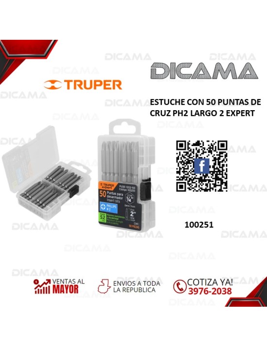 ESTUCHE CON 50 PUNTAS DE CRUZ PH2 LARGO 2 EXPERT TRUPER 100251