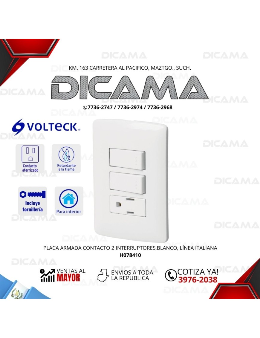 PLACA ARMADA CONTACTO 2 INTERRUPTORES,BLANCO, LÍNEA ITALIANA TRUPER 46456