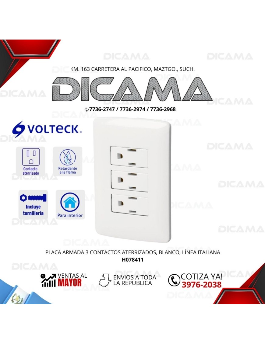 PLACA ARMADA 3 CONTACTOS ATERRIZADOS, BLANCO, LÍNEA ITALIANA TRUPER 46458