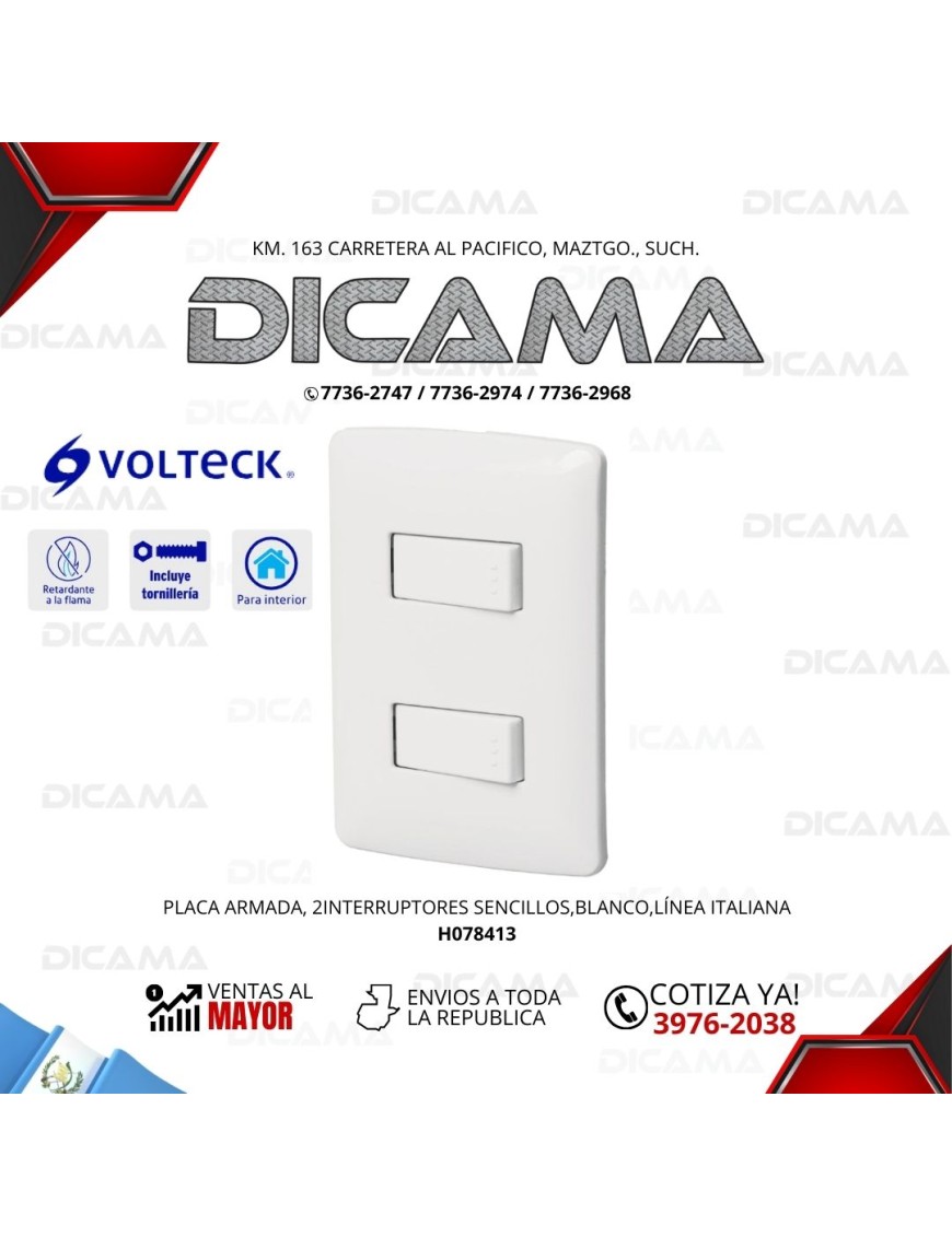 PLACA ARMADA, 2INTERRUPTORES SENCILLOS,BLANCO,LÍNEA ITALIANA TRUPER 46461