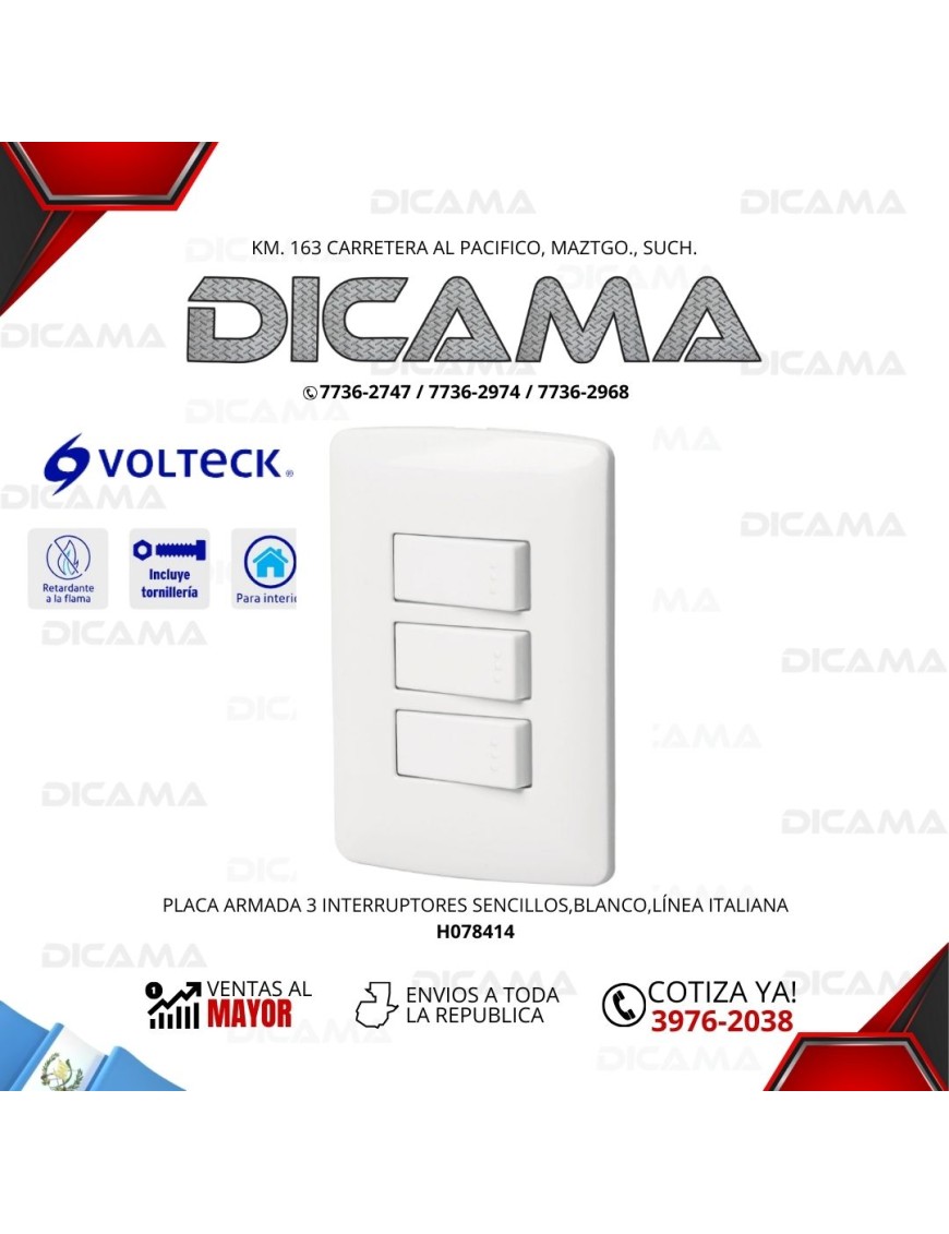 PLACA ARMADA 3 INTERRUPTORES SENCILLOS,BLANCO,LÍNEA ITALIANA TRUPER 46463