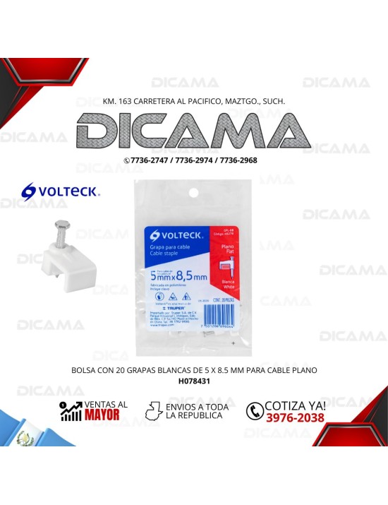 GRAPAS BLANCAS (20) DE 5 X 8.5 MM PARA CABLE PLANO TRUPER 48278