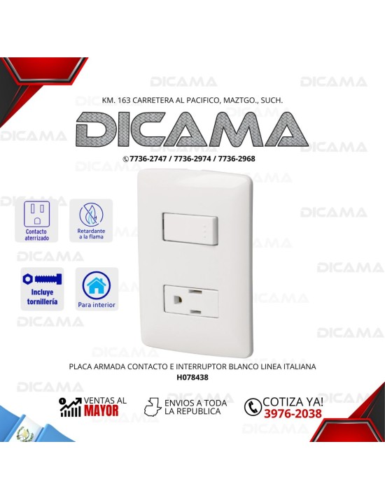 PLACA ARMADA CONTACTO E INTERRUPTOR BLANCO LINEA ITALIANA VOLTECK 46455
