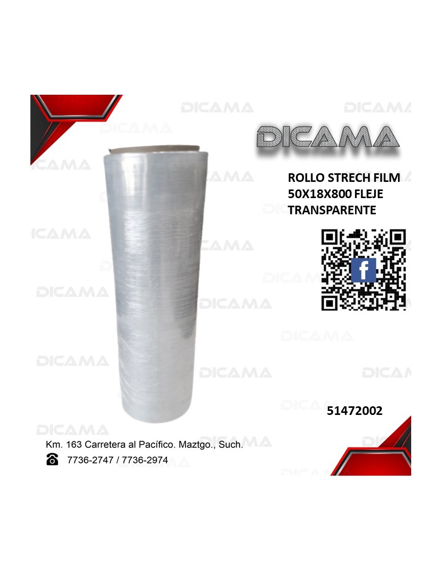 ROLLO STRECH FILM 50X18X800 FLEJE TRANSPARENTE
