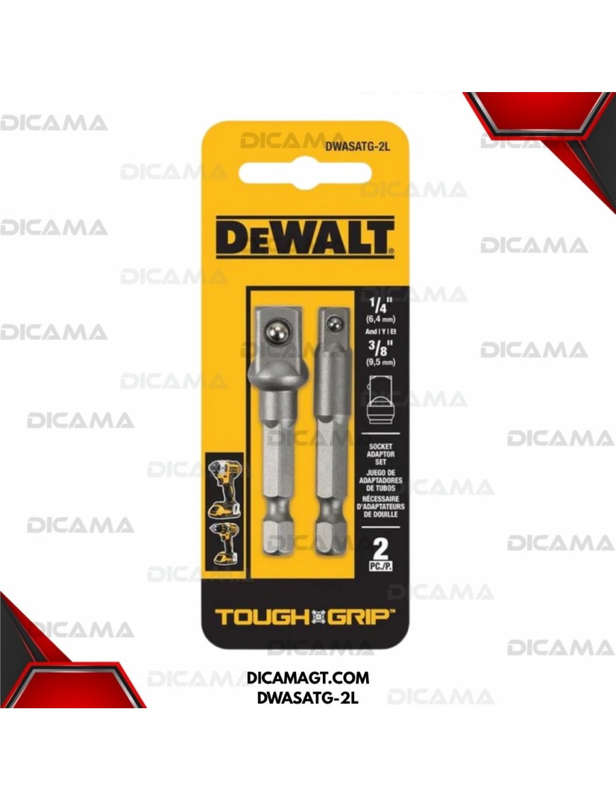 ADAPTADOR JUEGO (2) PARA COPAS 1/4Y 3/8 TOUG GRIP DEWALT DWASATG-2L