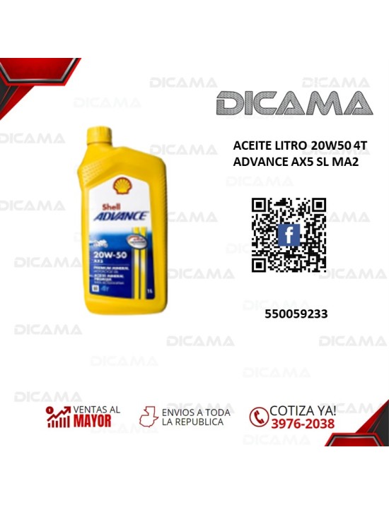 ACEITE LITRO 20W50 4T ADVANCE AX5 SL MA2 SHELL 550059233