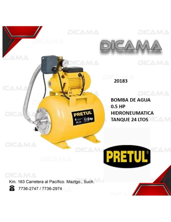 BOMBA DE AGUA 0.50"HP HIDRONEUMATICA TANQUE 24LTOS