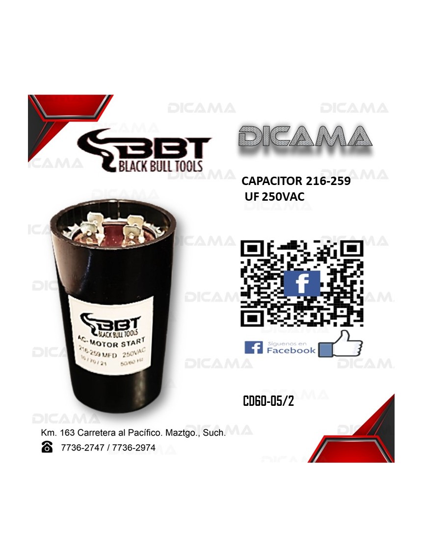 CAPACITOR 216-259 UF 250VAC