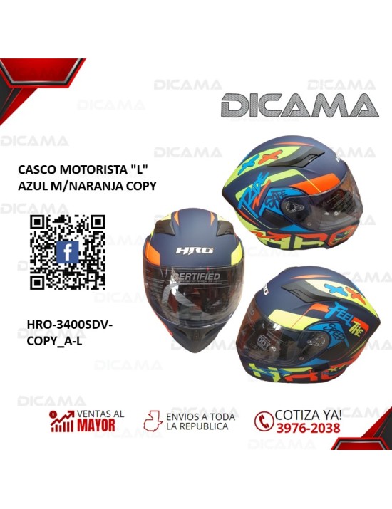 CASCO MOTORISTA L COPY  AZUL/NARANJA HRO HRO-3400SDV-COPY_A-L