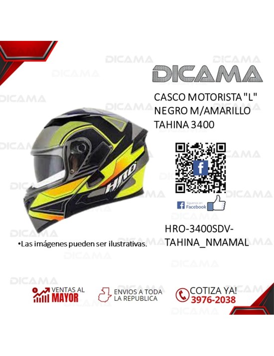 CASCO MOTORISTA L NEGRO M/AMARILLO TAHINA 3400 HRO HRO-3400SDV-TAHINA_NMAMAL