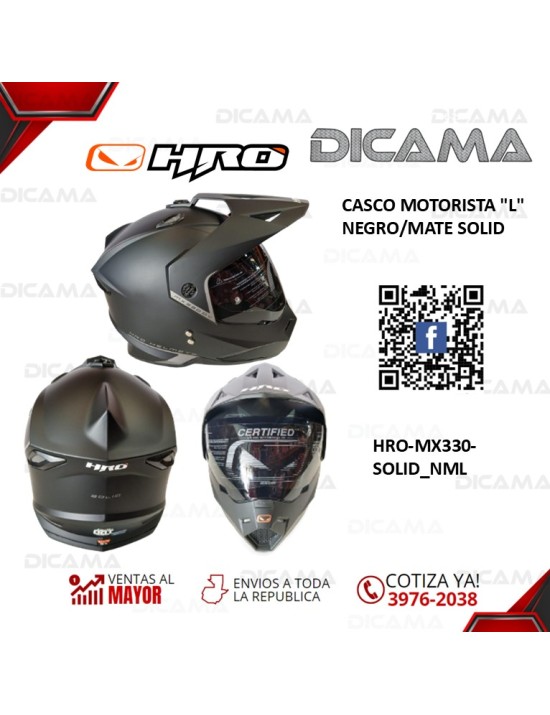 CASCO MOTORISTA L NEGRO/MATE SOLID HRO HRO-MX330-SOLID_NML